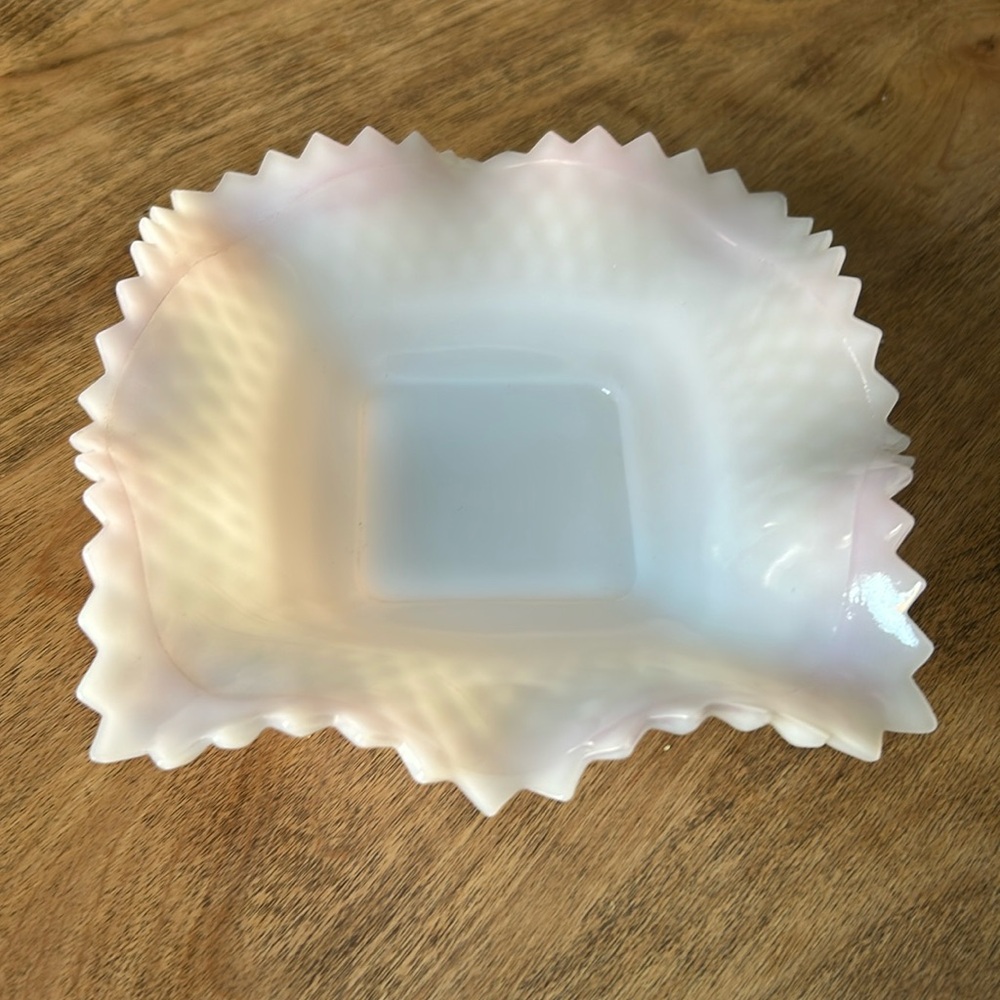 Pink Opal Carnival Glass Trinket Dish
